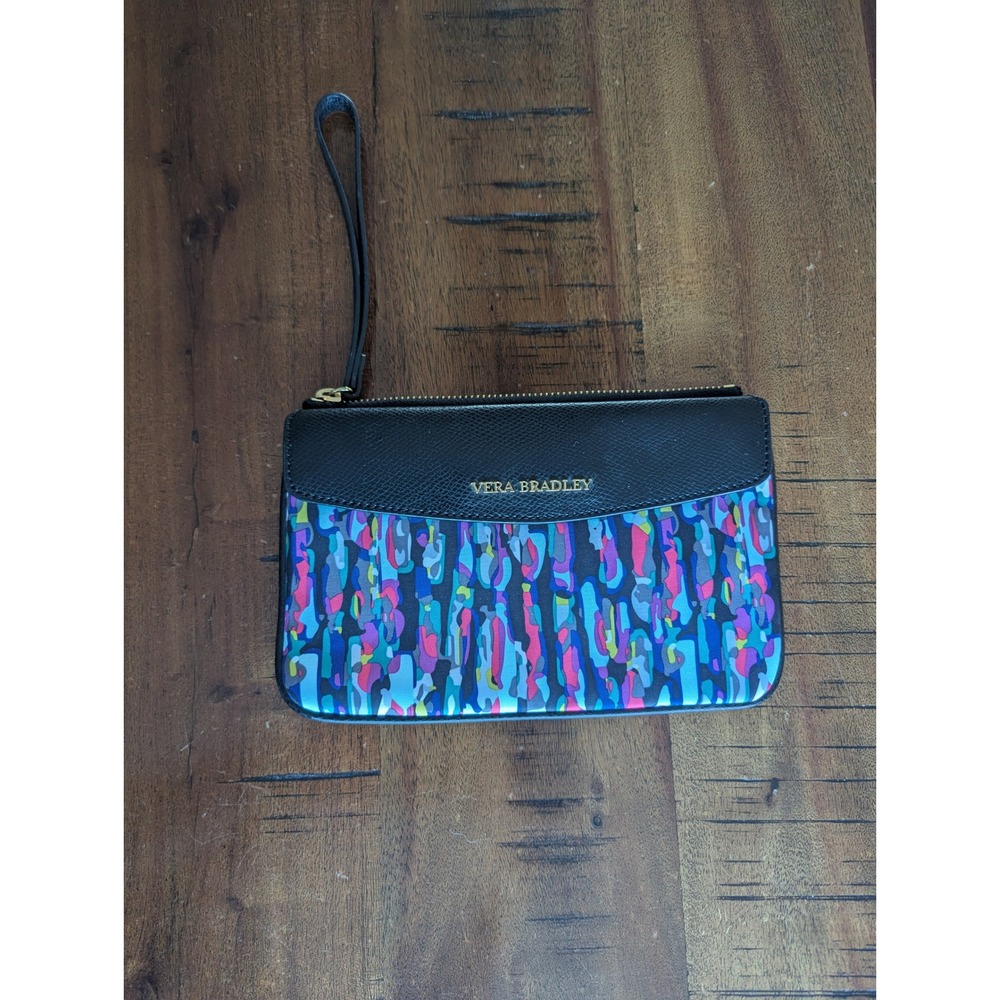 Vera Bradley Envelope‎ Wristlet Black Watercolor Brushstrokes Card Holder Zipper
